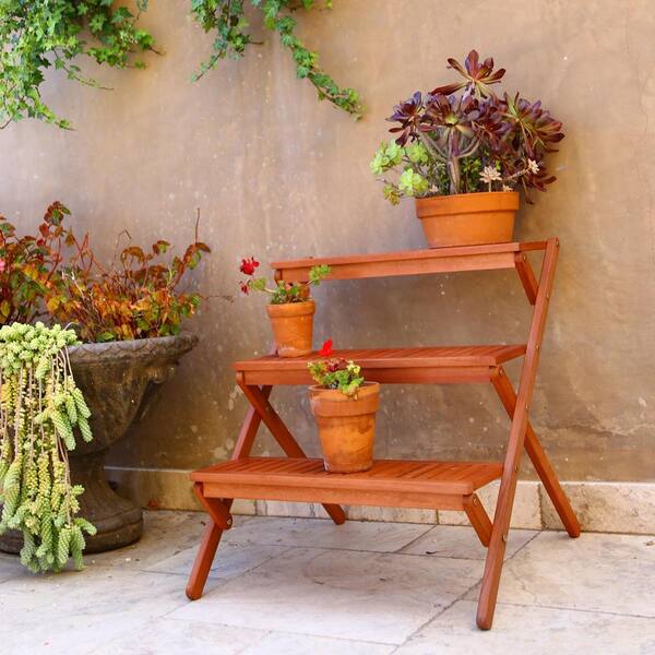 Vifah 3 Tiered Outdoor Wood Plant Stand, 3 Tier Wooden Plant Stand Outdoor