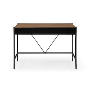 Marisa 21.7 in. Wide Rectangular Walnut/Black Wooden 2-Drawers Writing Desk with Steel Legs