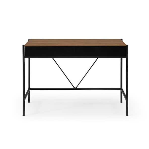 Loft Lyfe Marisa 21.7 in. Wide Rectangular Walnut/Black Wooden 2-Drawers Writing Desk with Steel Legs
