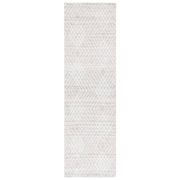 Abstract 2 ft. x 8 ft. Silver/Ivory Diamond Runner Rug