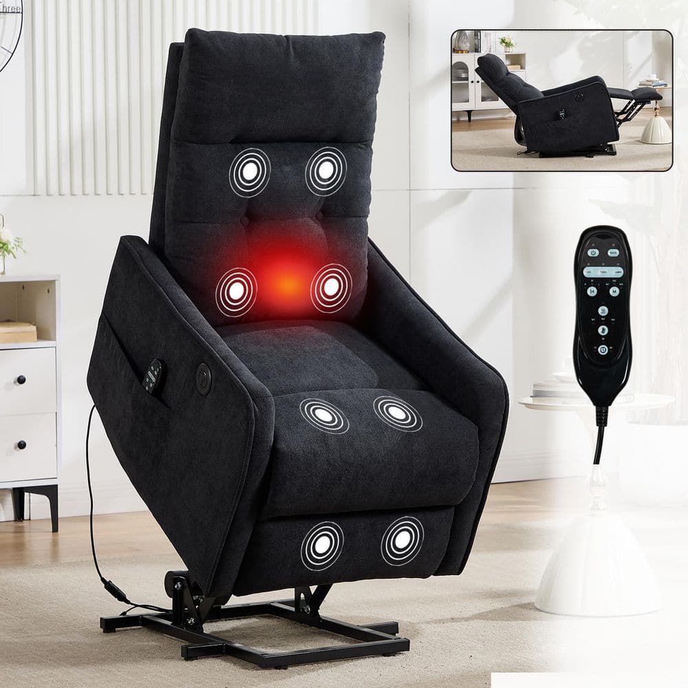 Black 2 Ergonomic Chenille Power Lift Recliner with Heavy Duty, Heat, Massage and USB price history on PriceWatchPro
