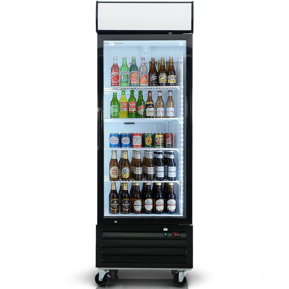 27 in. 19.3 cu. ft. Commercial Glass Door Merchandiser Refrigerator with LED Top Panel in Black, NSF Certified