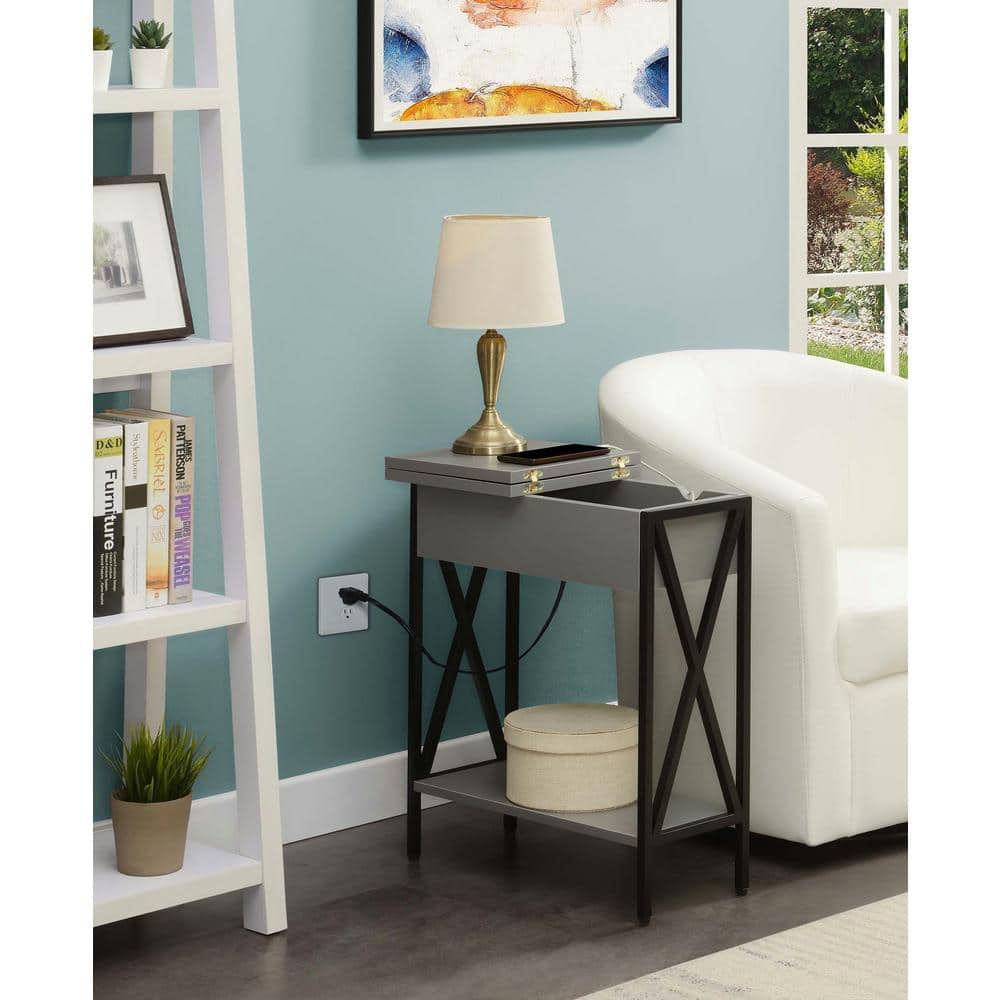 Tucson Gray/Black Rectangular Flip-Top End Table with Charging Station