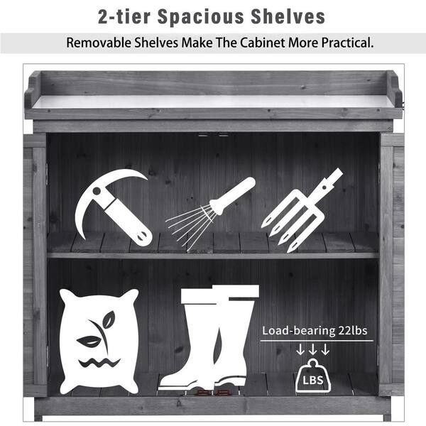 39 in. W x 37 in. H Grey Wood Potting Bench Table, Garden