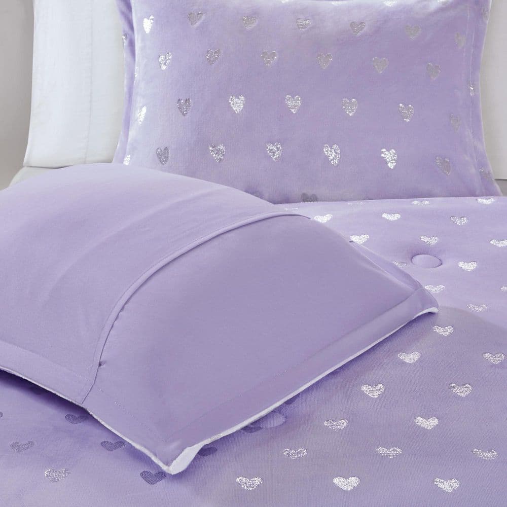 Full Purple and Silver Microfiber Kids Comforter Set