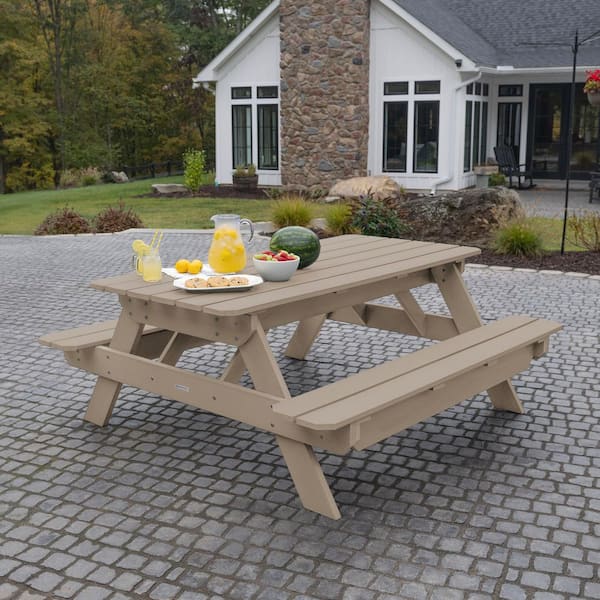 Highwood Hometown Plastic Outdoor Picnic Table Woodland Brown