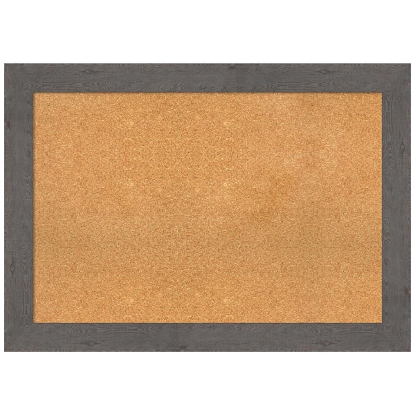 Amanti Art Rustic Plank Grey 41.38 in. x 29.38 in. Framed Corkboard Memo Board