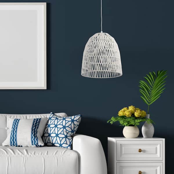 River of Goods Helena 1-Light White Pendant with Woven Dome Shade