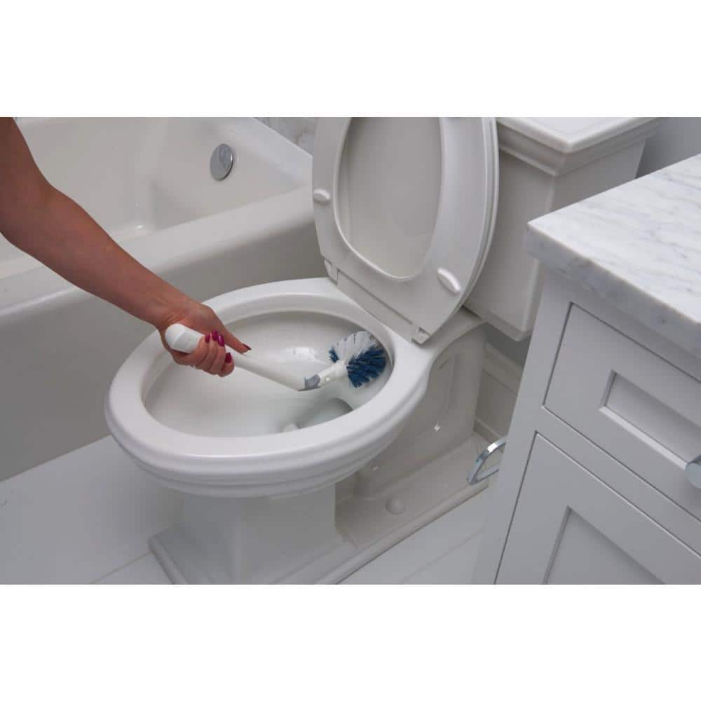 White and Gray No-Drip Toilet Brush Set with Caddy