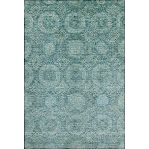 Mayfield Premium Machine Washable Abstract AMF1925 Teal 10 ft. x 14 ft. Area Rug