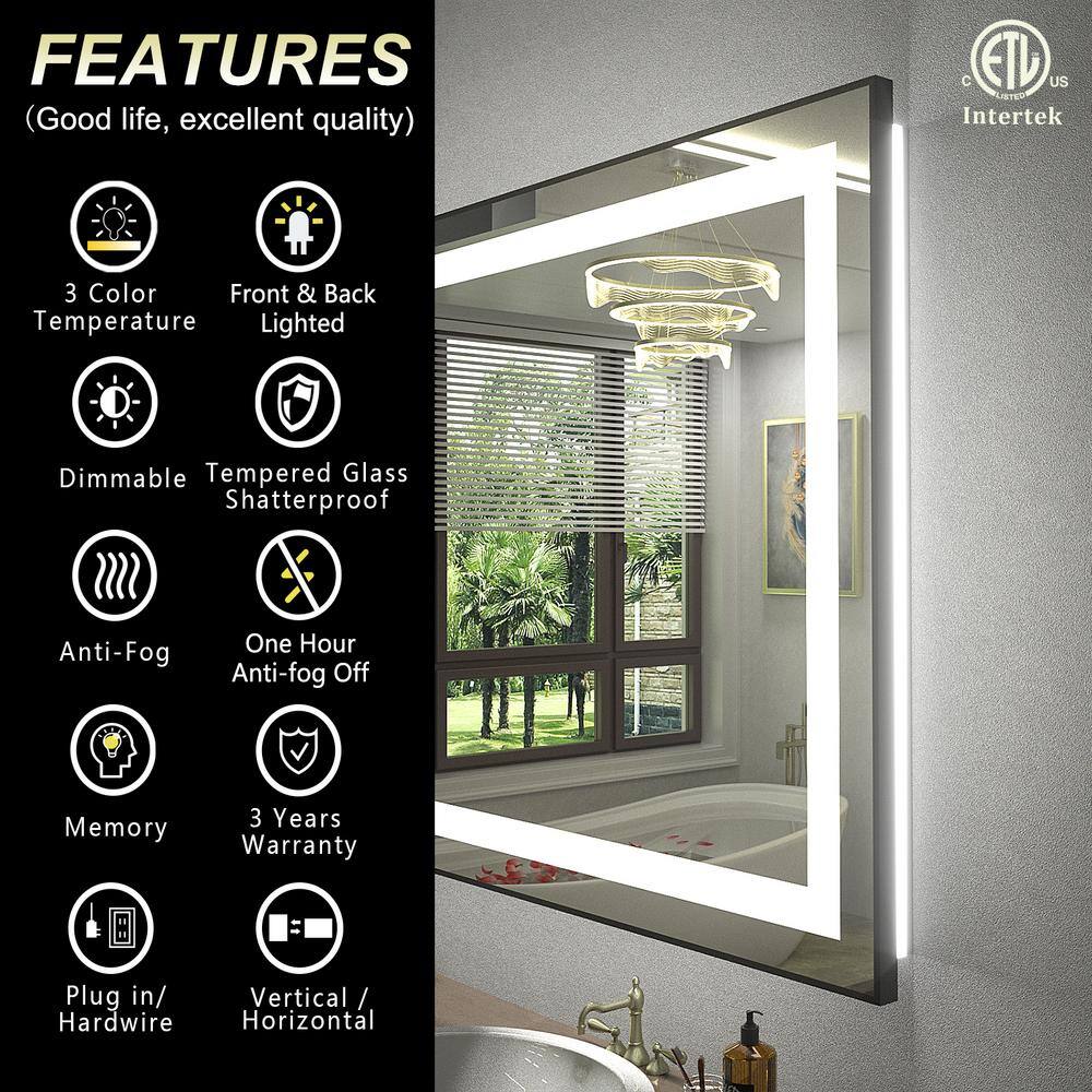 Oversized Black Aluminum LED Lighted Vanity Mirror