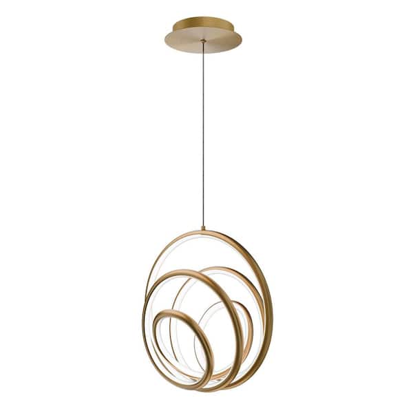 Hoopla 13 in. 1-Light Aged Brass Integrated LED Pendant Light Selectable 4CCT 2700K-3000K-3500K-4000K