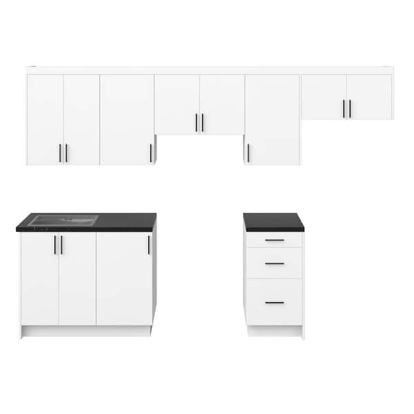 J COLLECTION Timberline 122 in. W x 24 in. D x  96 in. H Assembled Slab Base Kitchen Cabinet Bundle in Bright White