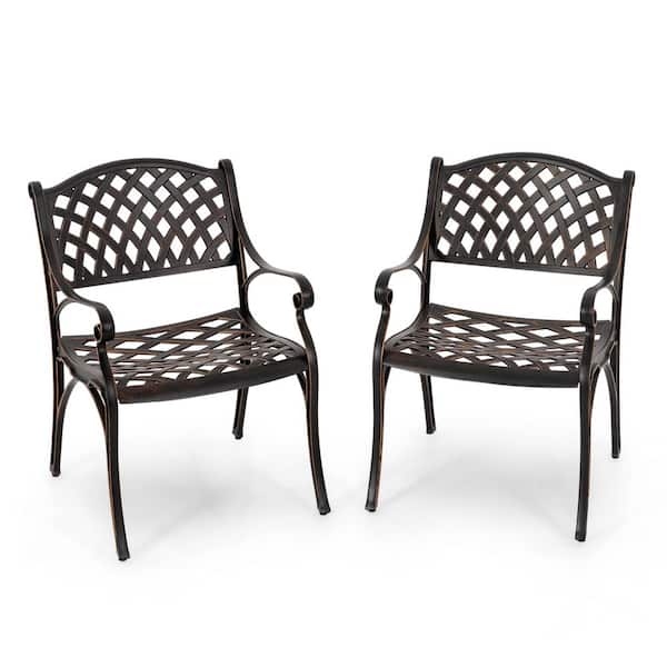Antique Bronze 2-Pack Patio Arm Cast Aluminum Outdoor Dining Chair