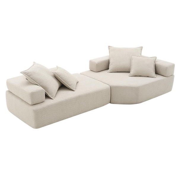 103.5 in. Boucle Fabric Compressed Sectional Sofa in. Beige