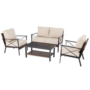 Northport 4-Piece Wicker Outdoor Patio Deep Seating Set with Tan Cushions and Coffee Table