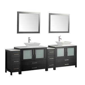 Ravenna 96 in. W x 18.5 in. D x 31.1 in. H Bathroom Vanity in Espresso with Double Basin Top in White Quartz and Mirrors