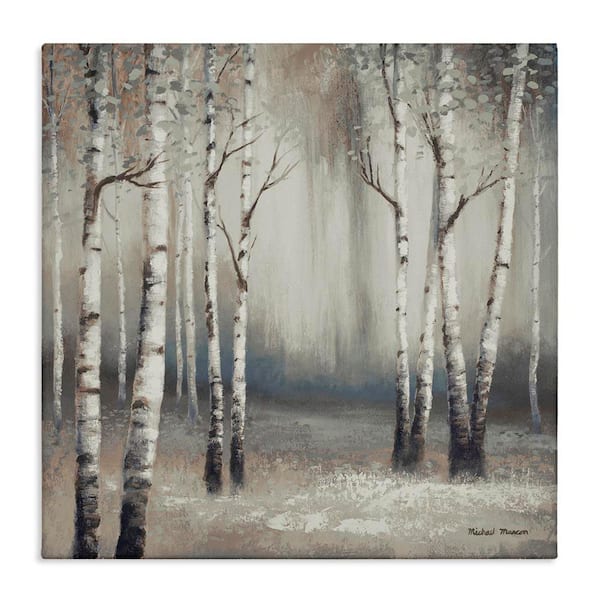 Misty Birch Tree Forest Landscape by Michael Marcon Unframed Graphic Art Print Nature 24 in. x 24 in.