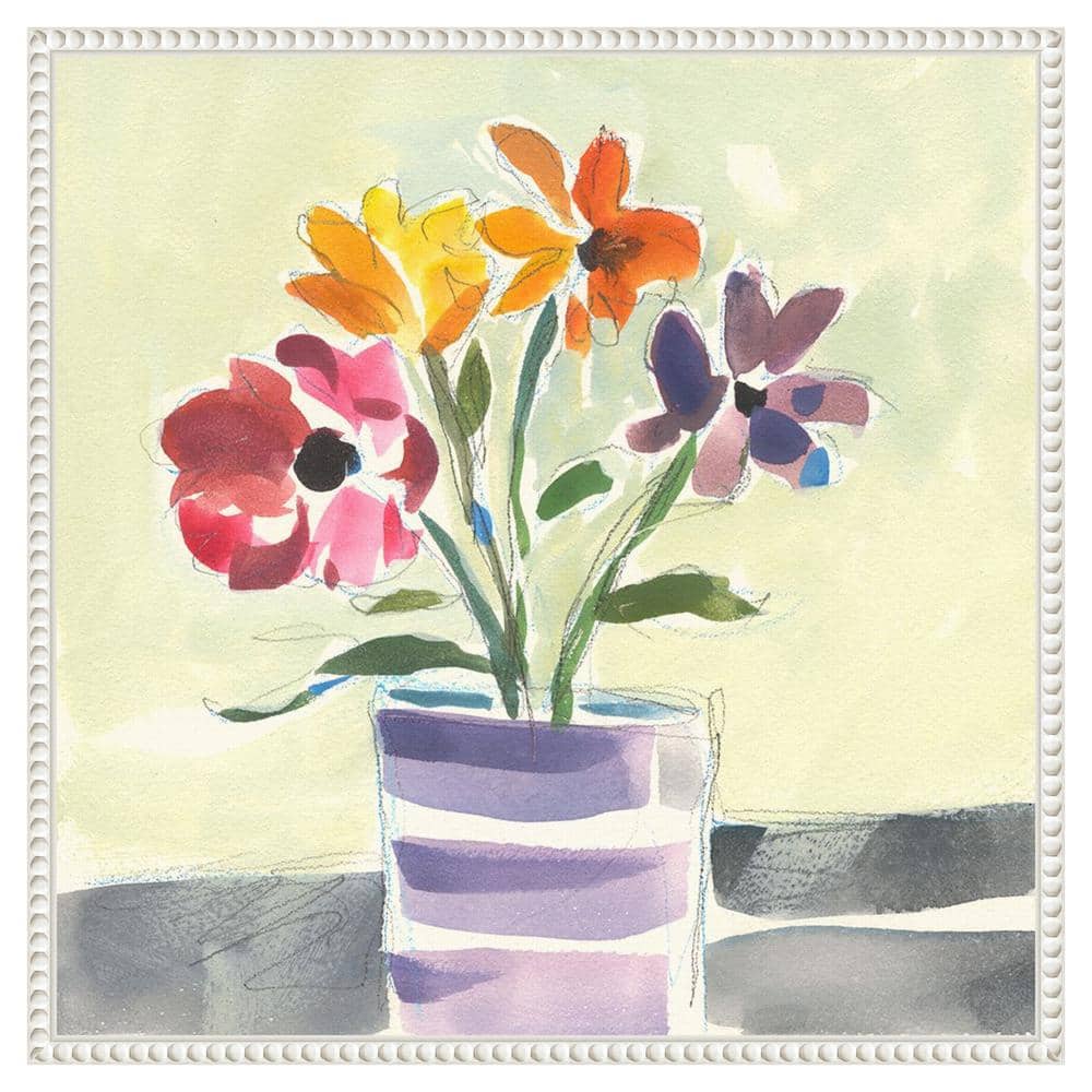 Morning Flowers Vibrant Canvas Art with White Floater Frame