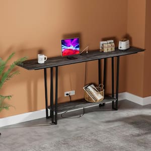 Modern Narrow Console Tables 70.8 in. L Rectangle Wood Console Table with Shelves, Sofa Side Table, Foyer Table Gray