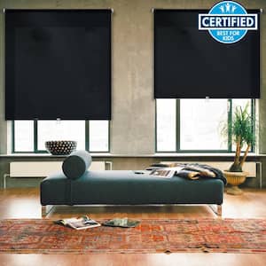Cut-to-Size 30 in. W x 73 in. L Black Cordless Room Darkening Polyester Fabric Roller Shade
