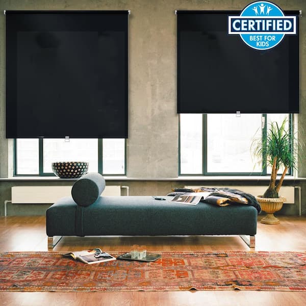 iFit Cut-to-Size 38.5 in. W x 73 in. L Black Cordless Room Darkening Polyester Fabric Roller Shade