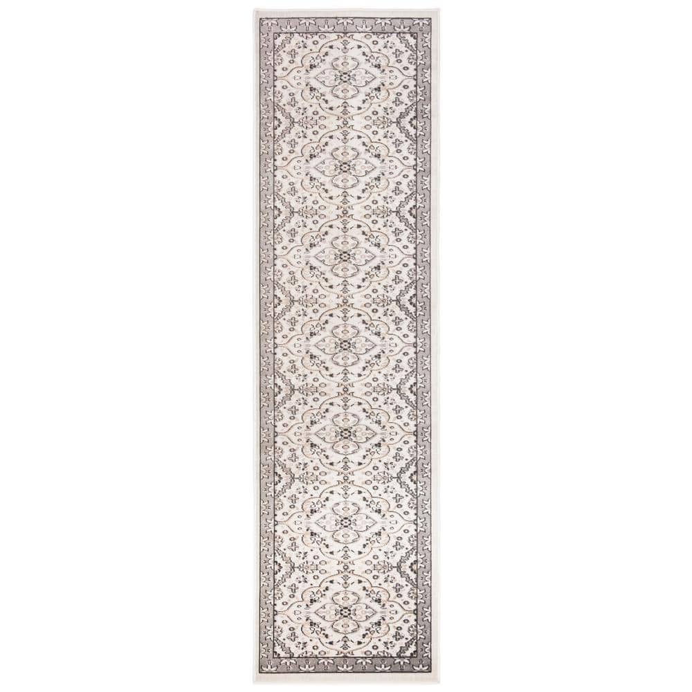 SAFAVIEH Montage Ivory/Gray 2 ft. x 8 ft. Border Indoor/Outdoor Patio ...
