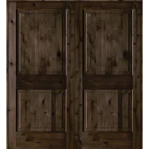 72 in. x 80 in. Rustic Knotty Alder 2-Panel Universal/Reversible Black Stain Wood Double Prehung Interior Door