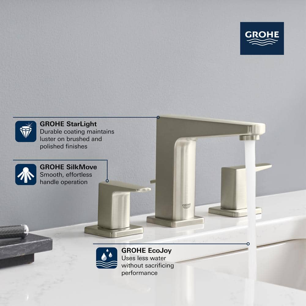 Brushed Nickel Modern Widespread Bathroom Faucet with Lever Handles