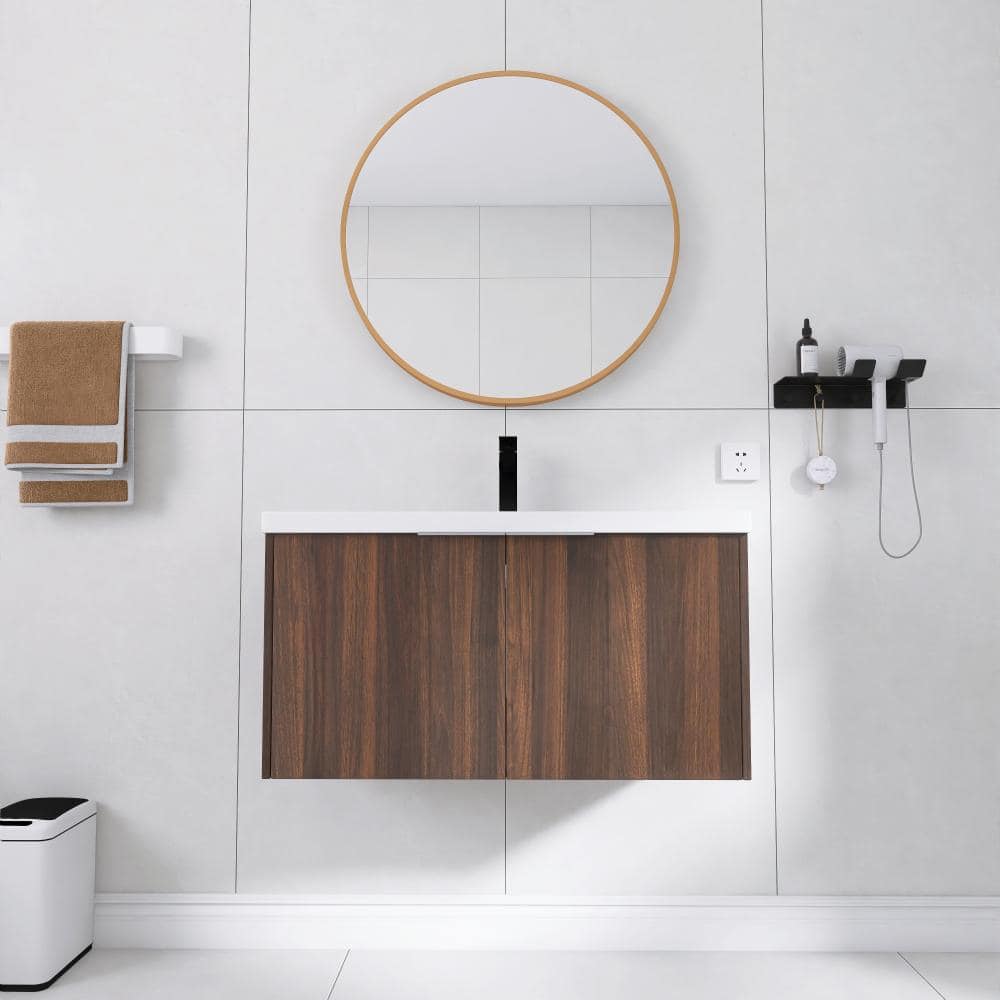 36 in Wall-Mounted Vanity with Resin Sink and Soft Close Doors – California Walnut Unassembled price history on PriceWatchPro