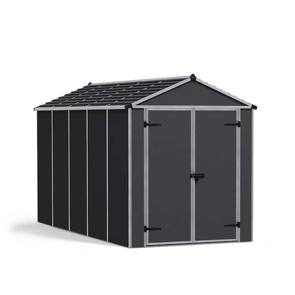 Rubicon 6 ft. W x 12 ft. D Plastic Outdoor Garden Storage Shed with Floor (75.4 sq. ft.) in Dark Gray