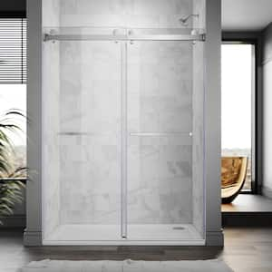 UKD01 61 to 65 in. W x 76 in. H Double Sliding Frameless Shower Door in Chrome, EnduroShield 3/8 in. Clear Glass