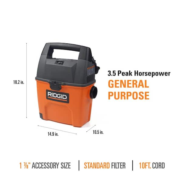 RIDGID - 3 Gal. 3.5 Peak HP Handheld Shop Vacuum Wet Dry Vac with RIDGID SWEEP Dust Pan, Filter, Locking Hose and Car Nozzle