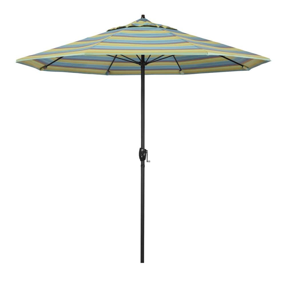 9 ft. Black Aluminum Market Patio Umbrella with Fiberglass Ribs and Auto Tilt in Astoria Lagoon Sunbrella price history on PriceWatchPro