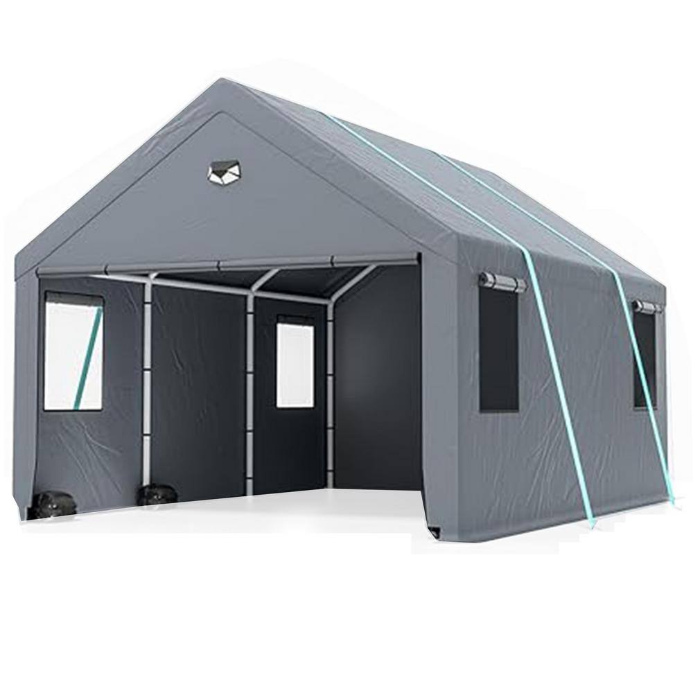 Heavy Duty Carport Canopy Portable Car Tent Garage with Roll-up Windows 10 ft. x 20 ft. Side Walls, Metal Roof, Gray price history on PriceWatchPro