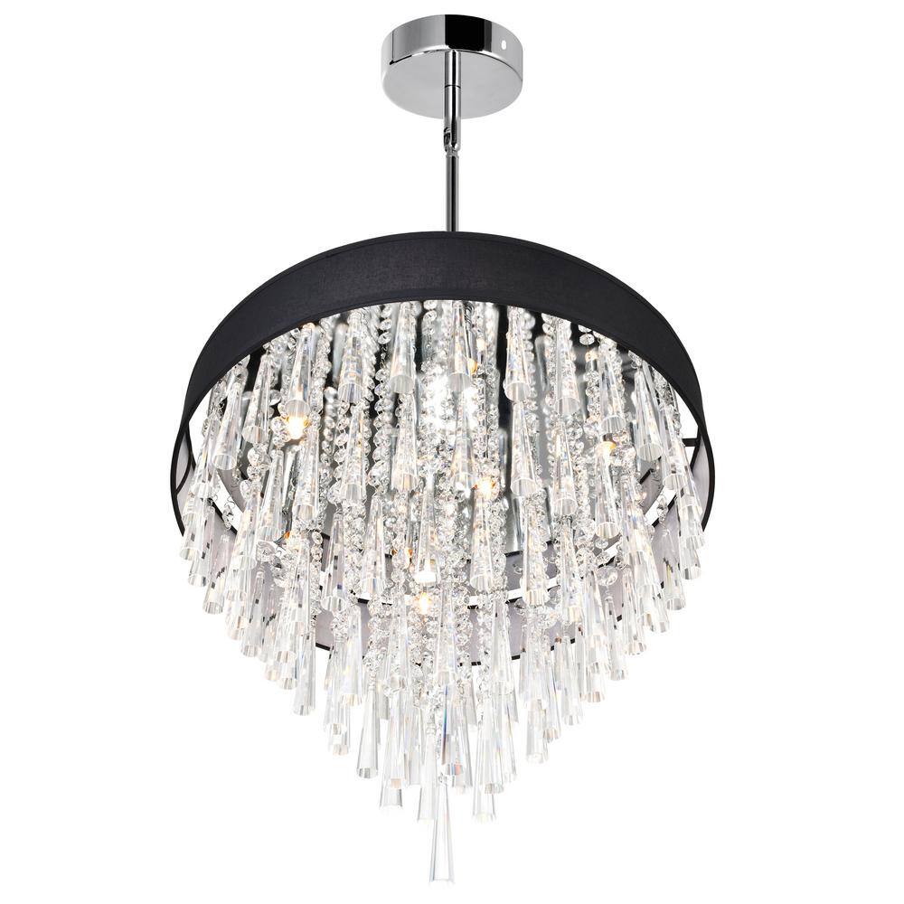 Chrome Drum Shade Black Chandelier with Crystals