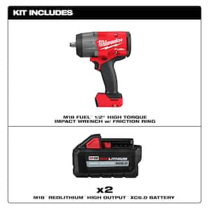 M18 FUEL 18V Lith-Ion Brushless Cordless 1/2 in. Impact Wrench with Friction Ring w/(2) High Output 6.0 Ah Battery Pack