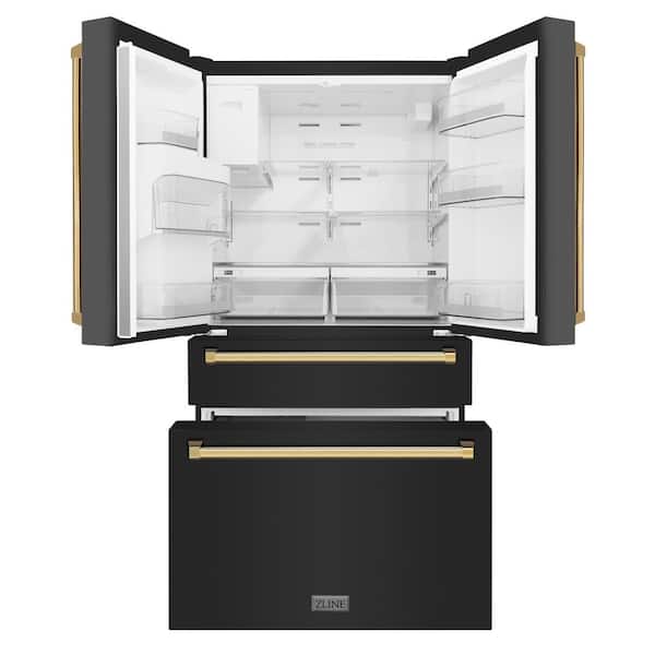 Autograph Edition 36 in. 4-Door French Door Refrigerator with Ice & Water Dispenser in Black Stainless & Polished Gold