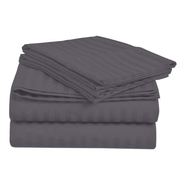 Unbranded Home Sweet Home 1800 Luxurious Hotel Extra Soft Deep Pocket Stripe Sheet Set (Full, Grey)