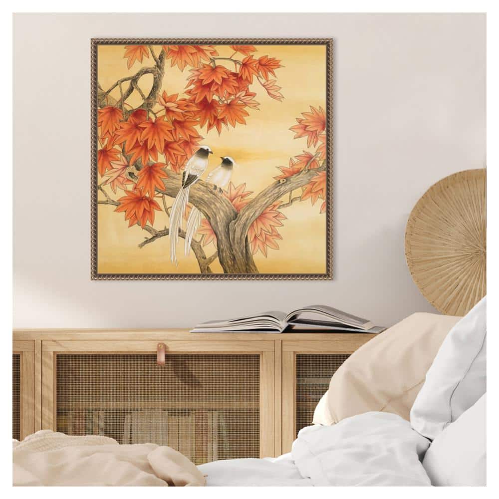 Autumn Love Birds Beaded Framed Canvas Wall Art