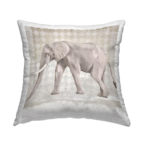 Stupell Industries Diamond Pattern Traditional Elephant Beige Square Outdoor Throw Pillow