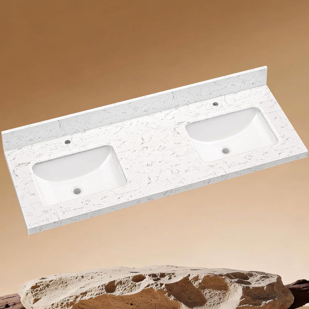 white stoneページ Aq Zeafive Kar 60.4 in. W x 22 in. D Engineered Stone White