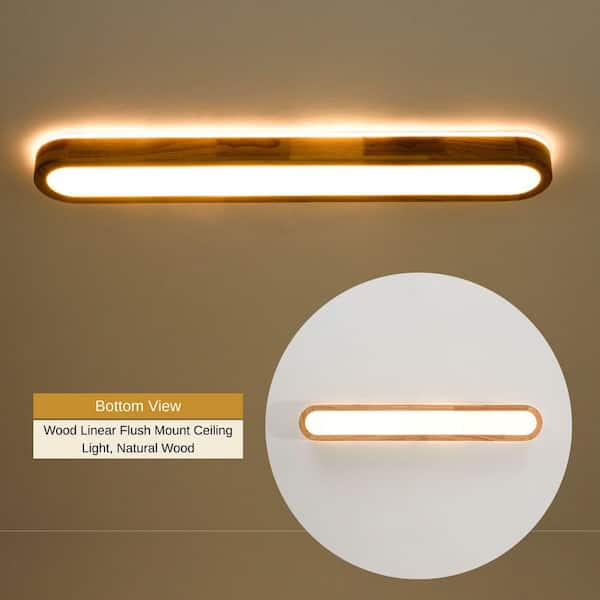 HUOKU Lumin LED-Light 37.4 in.W Wood Flush Mount Round Long