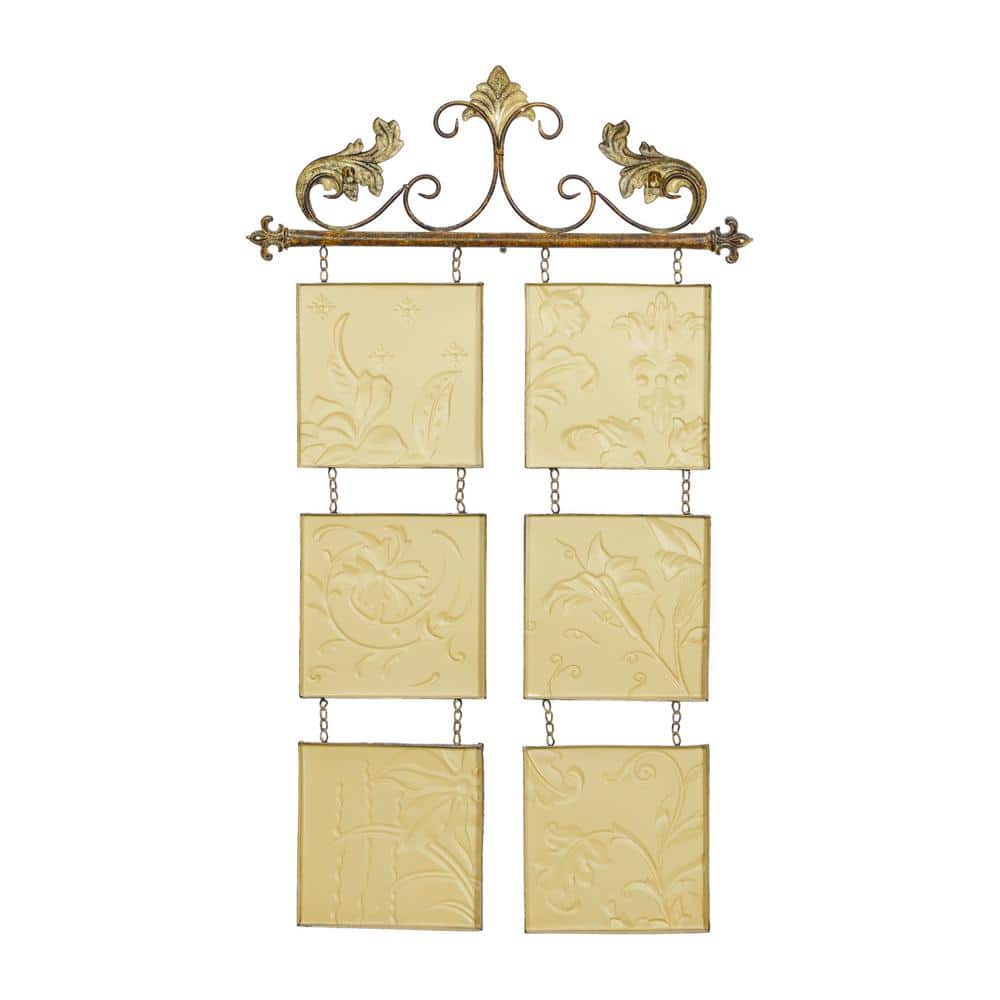Multi-Colored Metal Botanical Wall Sculpture with Embossed Panels