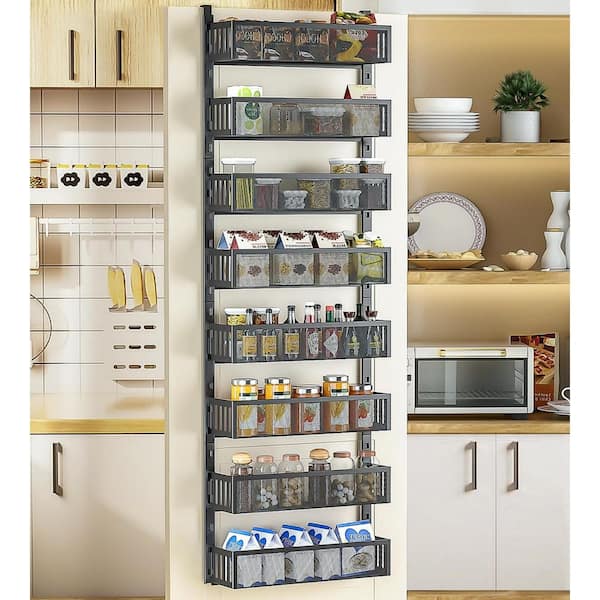 Numhew 8-Tier Black Over The Door Pantry Organizer with Mesh Baskets, Adjustable Hanging Spice Rack for Kitchen