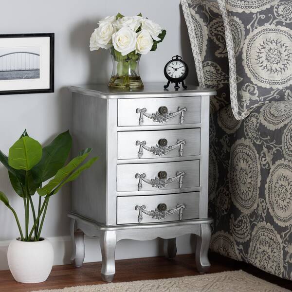 Baxton Studio Callen 4 Drawer Silver Nightstand 27 in. H x 18.3 in