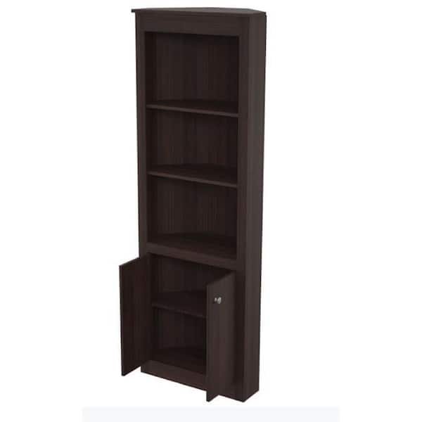 Inval 70.02 in. Brown Wood 5-shelf Standard Corner Unit Bookcase