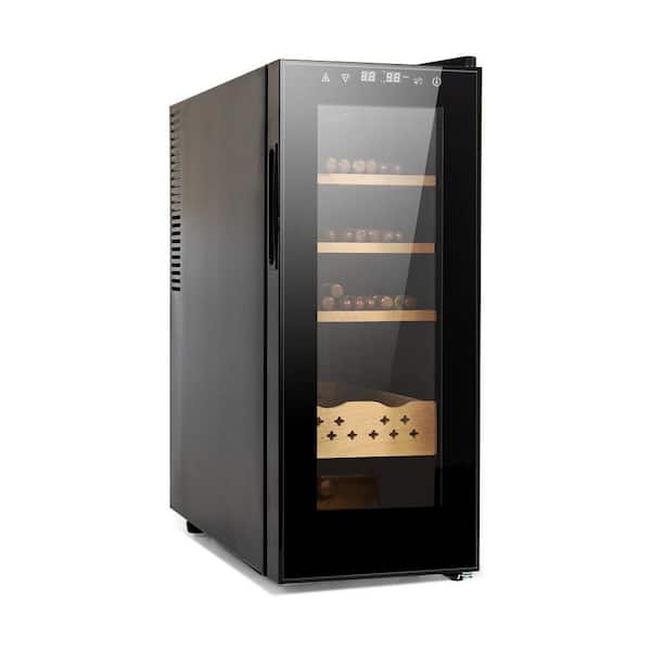 Amucolo 10.2 in. Single Zone 3-in-1 35 L 200 Counts Capacity Cigar Humidors Beverage and Wine Coolers in Black