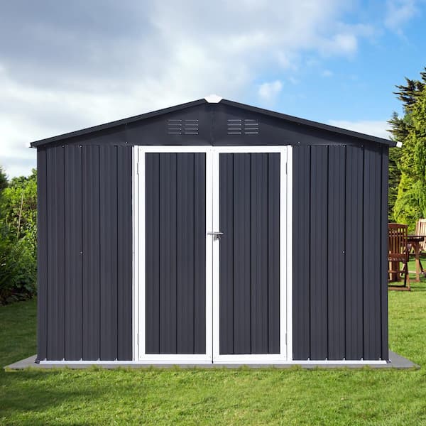 Boosicavelly 10 ft. W x 12 ft. D Dark Gray Metal Shed with Double Door and Vents (120 sq. ft.)