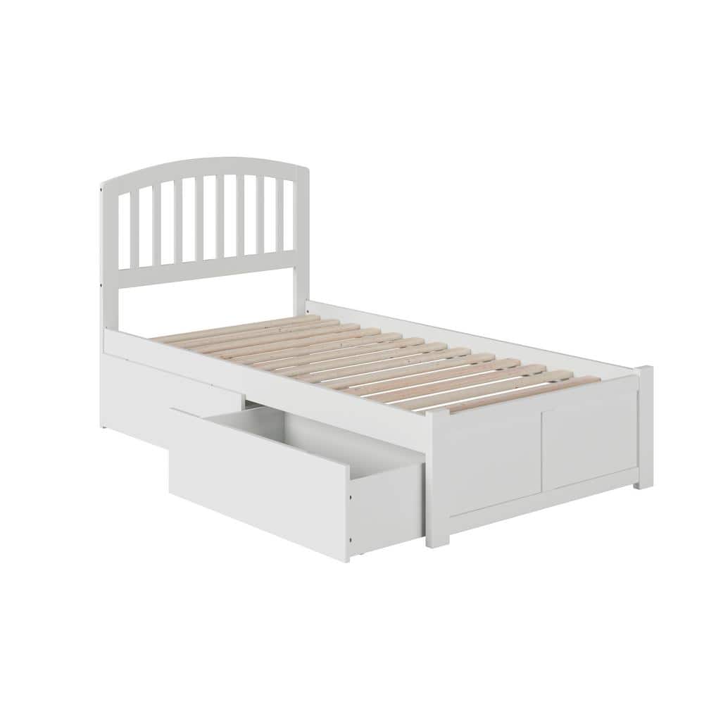 White Twin Wood Platform Bed with Storage Drawers